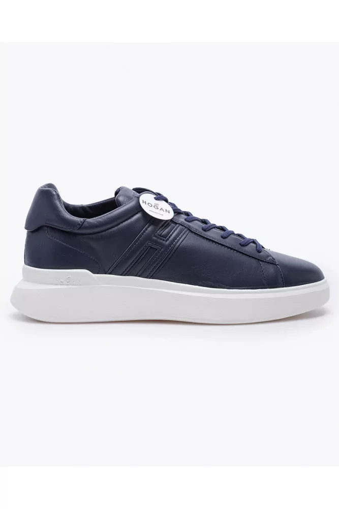 Hogan - H580 - Baskets en cuir nappa avec logo H 10 Bleu marine