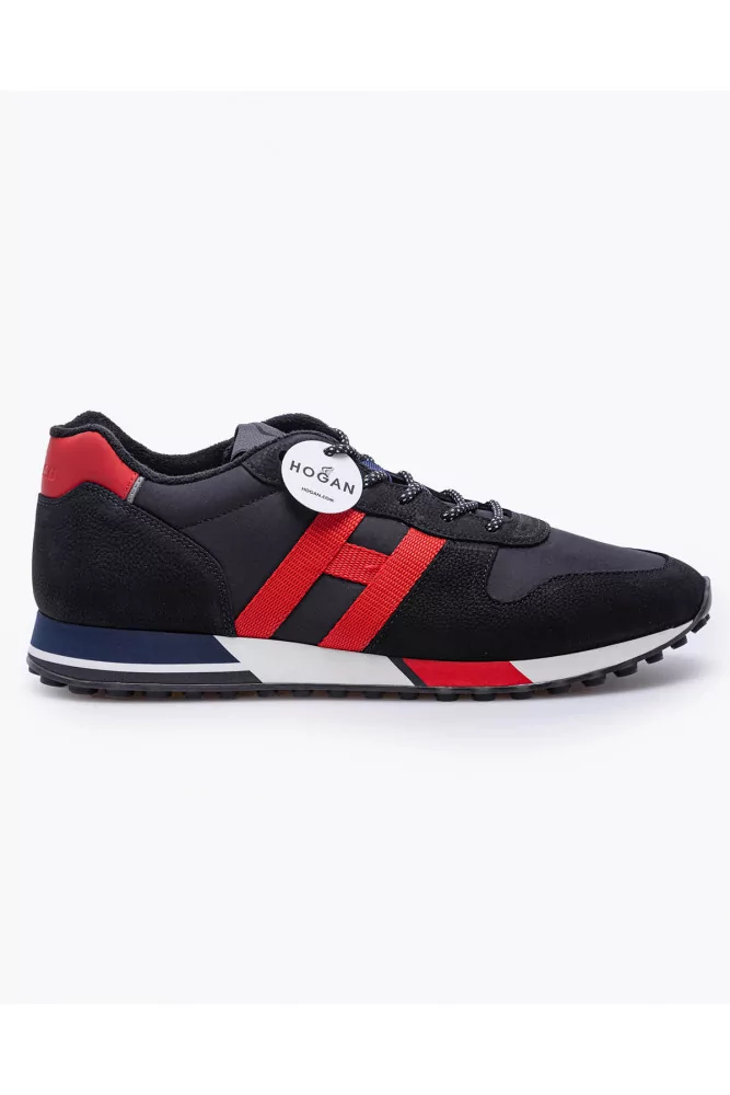 Hogan - H383 - Baskets en cuir et croûte de cuir avec H surligné 7 noir