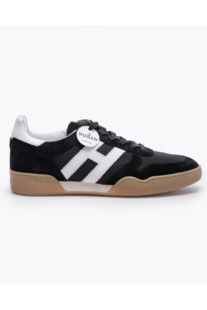 Hogan - H357 - Baskets en croûte de cuir et toile 6 1/2 noir/blanc