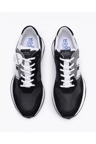 H601 - Split leather and tissu sneakers with emphasized H