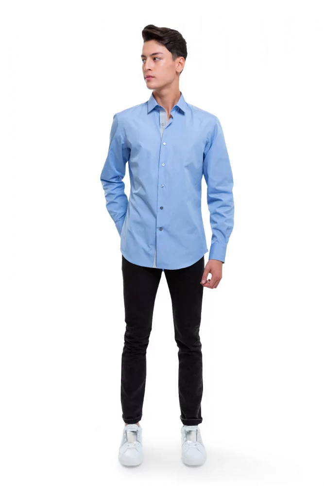 Chemise slim fit en coton avec patte cachée 38 bleu