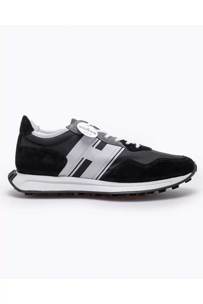 Hogan - H601 - Baskets en croûte de cuir et tissu avec H en contraste 6 1/2 noir