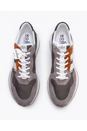 H601 - Split leather and tissu sneakers with emphasized H