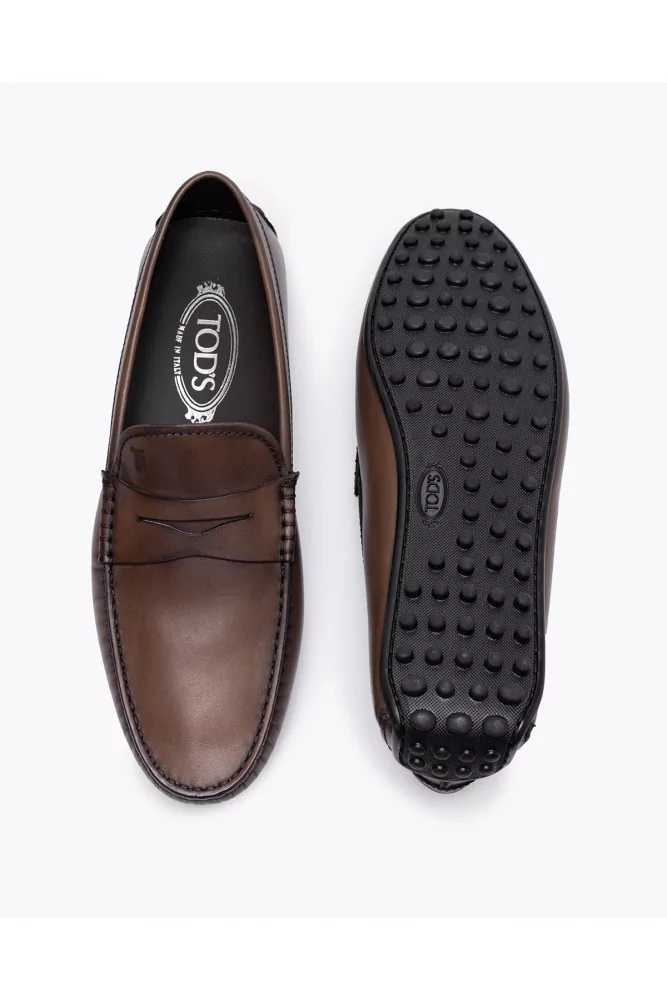 Gommino of Tod s Brown leather moccasins with decorative penny