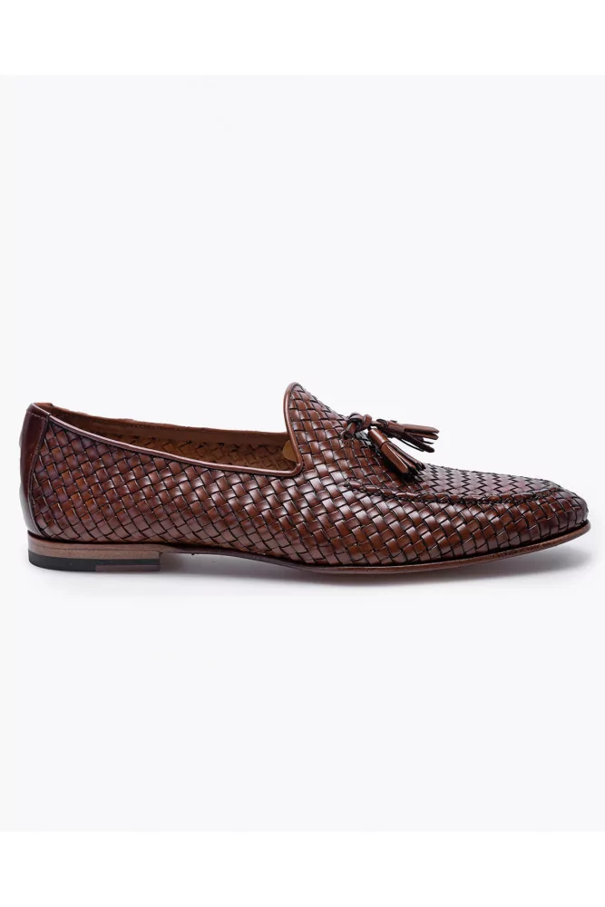Jacques Loup - Mocassins en cuir patiné tressé avec pompons 41 Marron