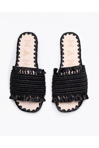 Flat braided raphia mules with open toe