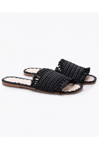 Flat braided raphia mules with open toe
