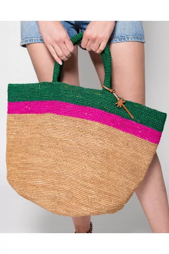 Achat Braided raphia shopping bag with colorful design - Jacques-loup