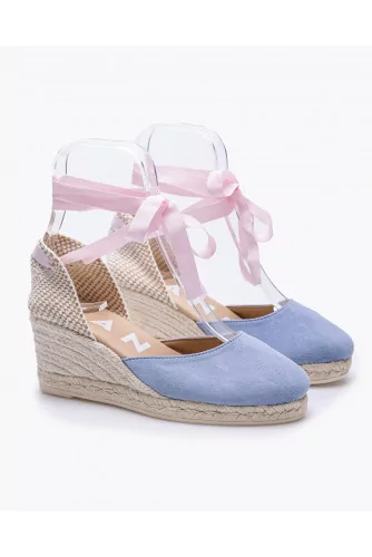 Découpés espadrilles en toile et suede avec ruban 60