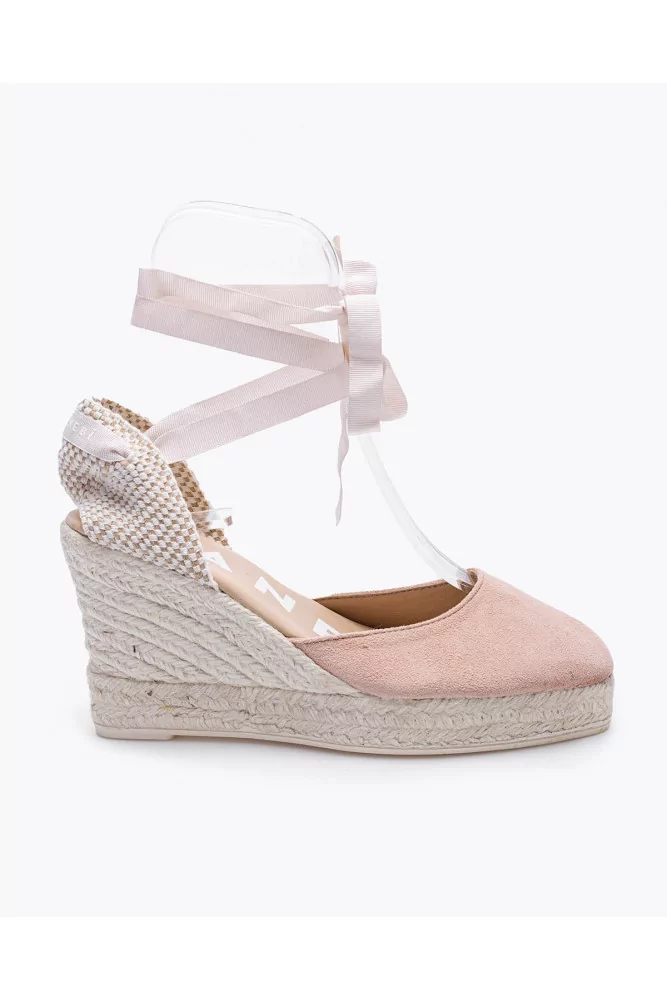 Manebi pour Jacques Loup - Découpés espadrilles en toile et suede avec ruban 80 37 rose