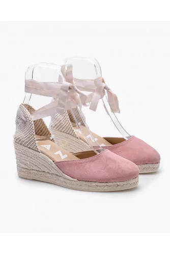 Découpés espadrilles en toile et suede avec ruban 60