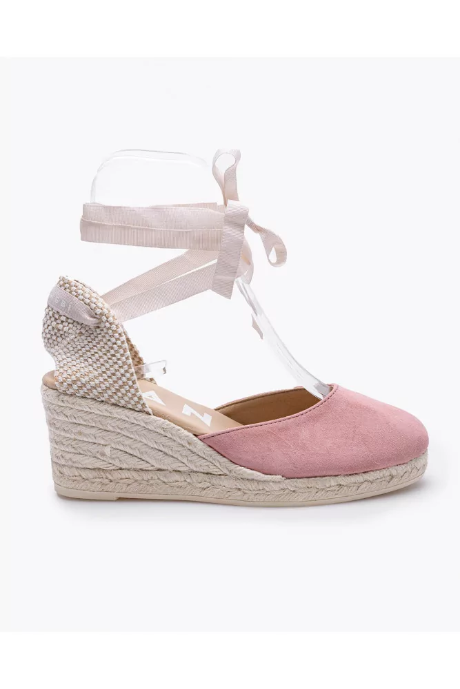 Manebi pour Jacques Loup - Découpés espadrilles en toile et suede avec ruban 60 36 rose
