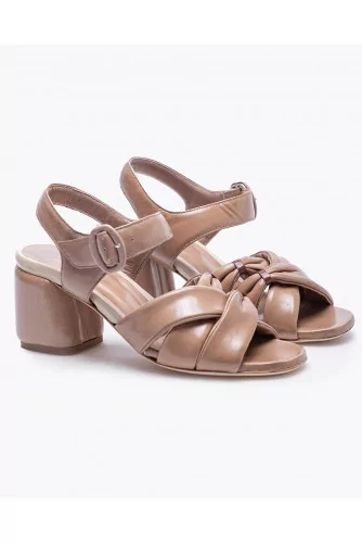 Leather high-heeled sandals with crossing straps 70