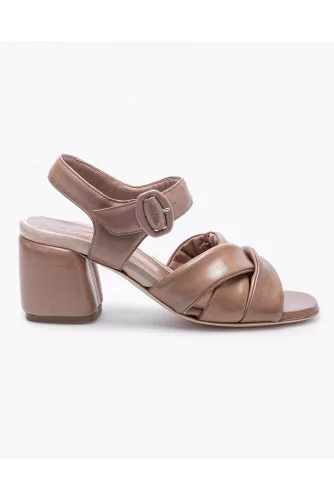 Leather high-heeled sandals with crossing straps 70