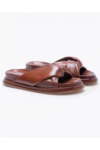 Flat leather mules with 2 straps