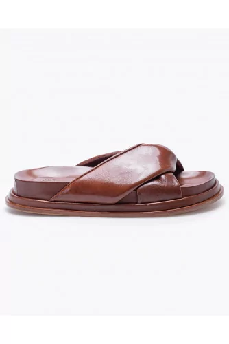 Flat leather mules with 2 straps