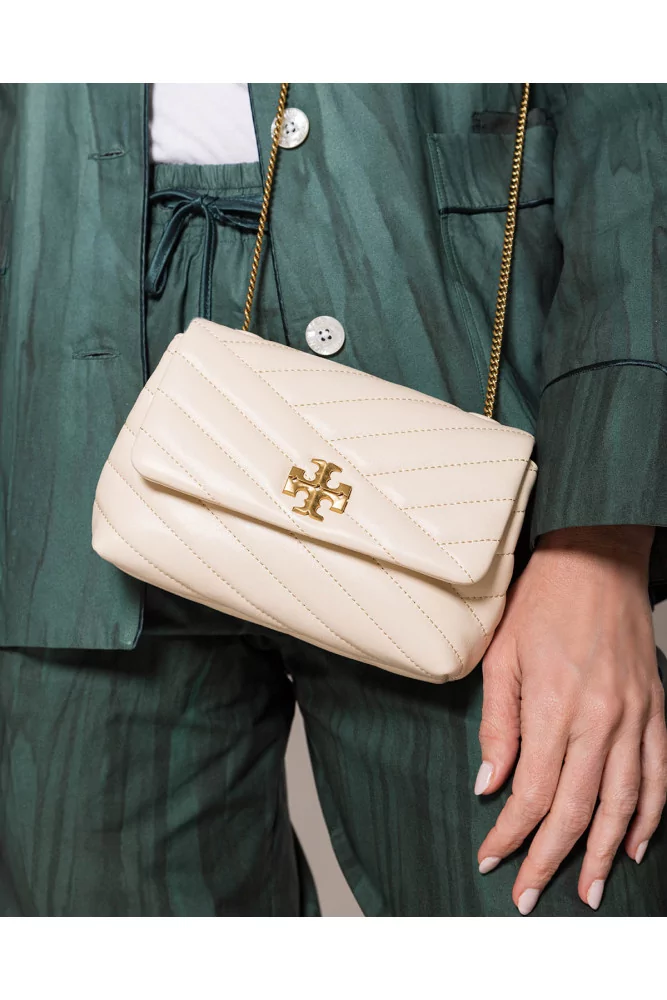 Kira Mini of Tory Burch - Ivory leather quilted bag with flap and