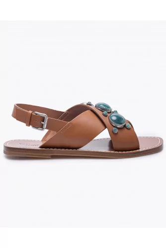 Achat Flat leather sandals decorated with cabochons - Jacques-loup