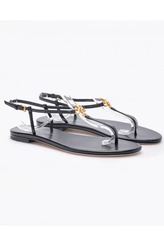 Capri Strap Sandals - Leather toe thong sandals with logo