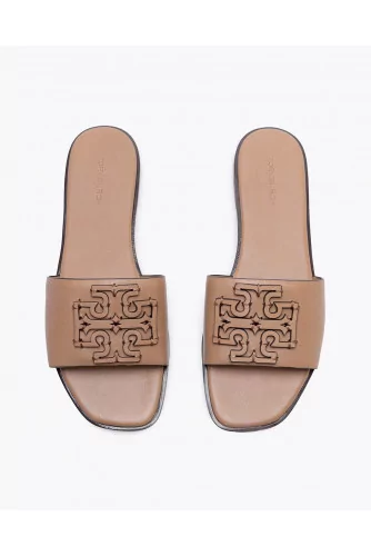 Ines Slides - Mules en cuir de veau avec logo