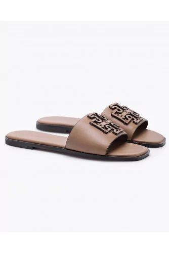 Ines Slides - Calf leather mules with logo