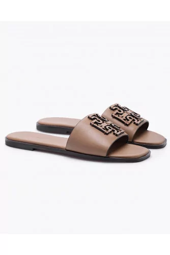 Ines Slides - Mules en cuir de veau avec logo