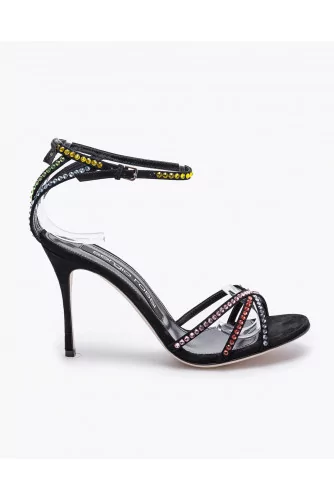 Achat High-heeled leather and suede sandals with rhinestones - Jacques-loup