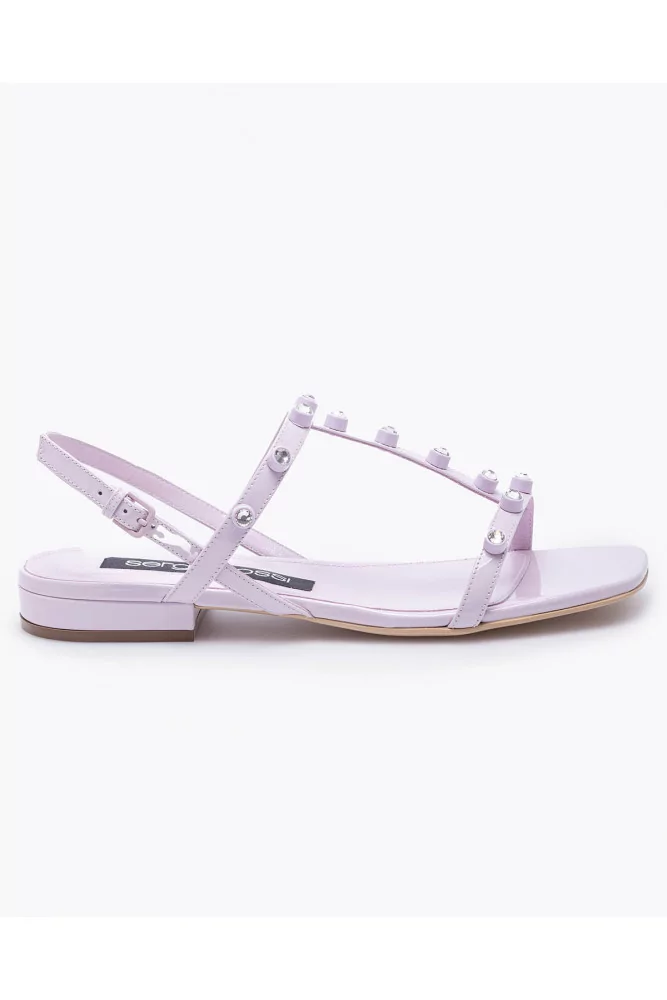 Sergio Rossi - Sandales en cuir vernis avec strass 37 rose