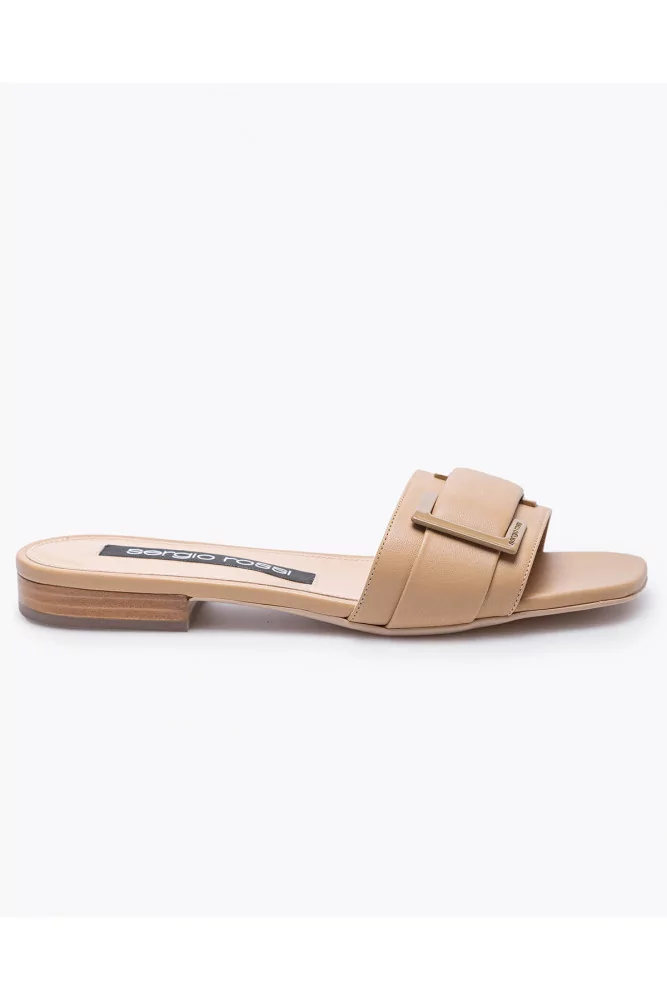 Sergio Rossi - Mules plates en cuir avec boucle décorative 38 beige