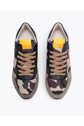 Tropez X - Split leather sneakers with yokes and camouflage print