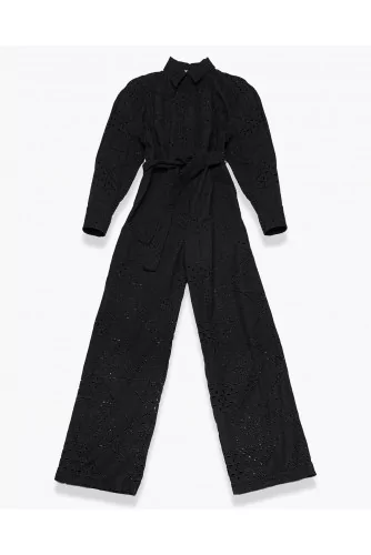 Cotton jumpsuit with long sleeves and belt