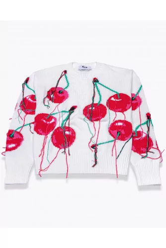 Achat Jacquard knit and cotton sweater with cherry print - Jacques-loup