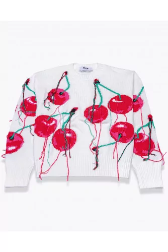 Jacquard knit and cotton sweater with cherry print