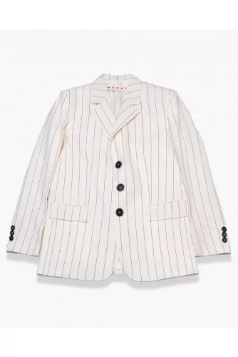 Oversize jacket in wool crepe with stripes