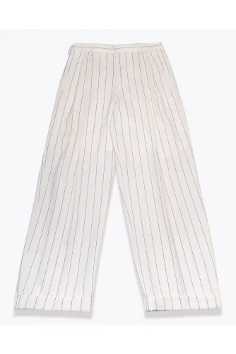 Pantalon en crêpe de laine à rayures brodées