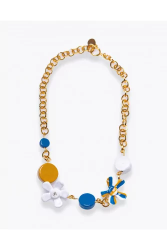 Daisy - Brass short necklace with crystals and gold colored metal chain