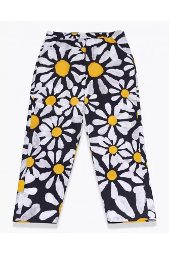 Pantalon en popeline coton avec imprimé marguerite