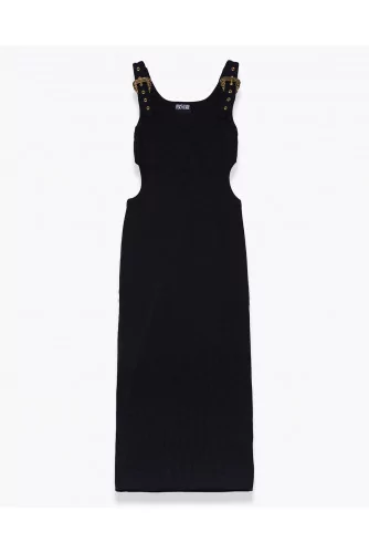 Tight elastane and jersey dress with cut-outs and buckles