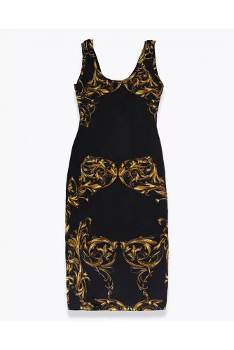 Straight Lycra dress with Garland print