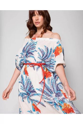 Achat Linen dress with elastic neckline and palm print - Jacques-loup