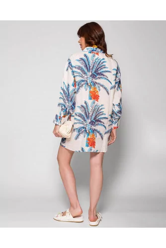 Linen beach tunic shirt with palm print
