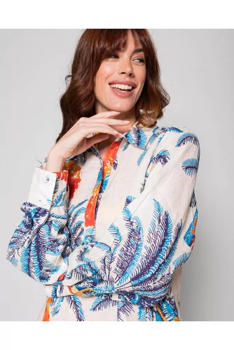 Achat Linen beach tunic shirt with palm print - Jacques-loup