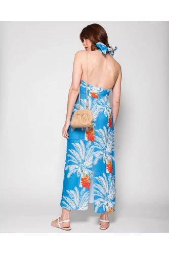 Costa del Sol - Crossed bareback dress on the front with palm print