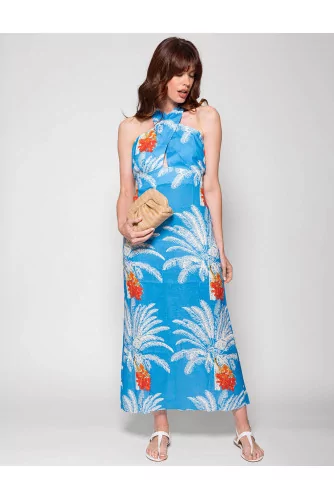 Costa del Sol - Crossed bareback dress on the front with palm print