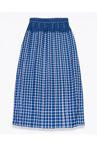 Pleated silk skirt with tile print