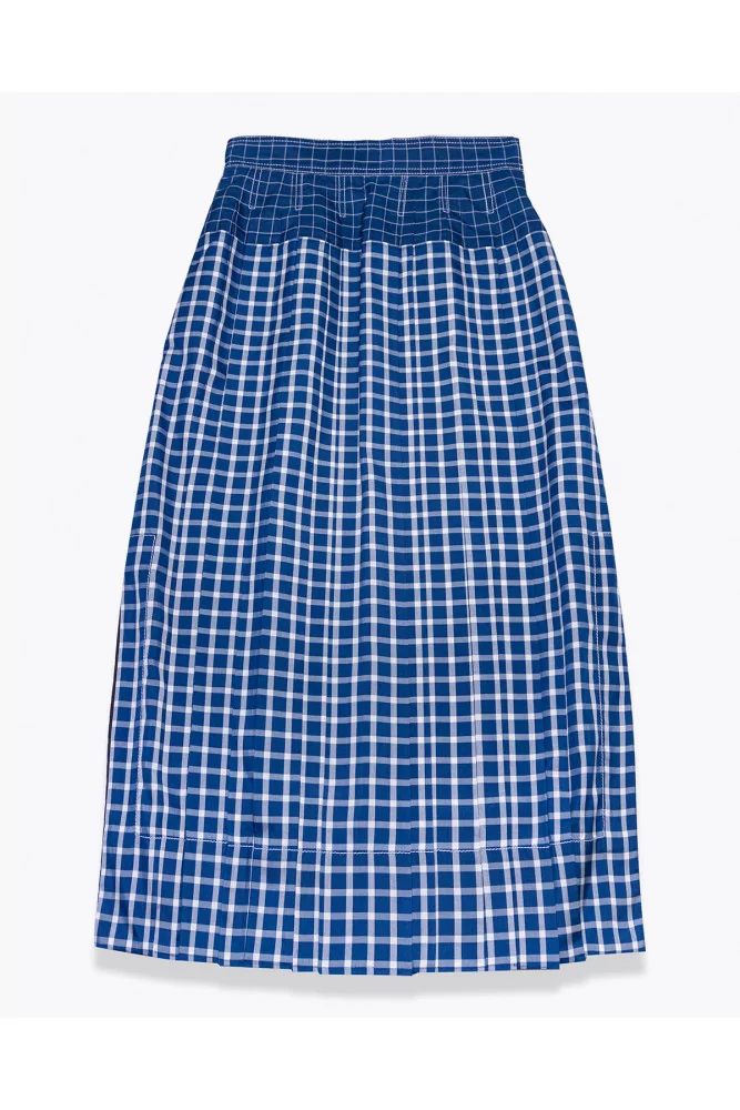 Pleated silk skirt with tile print