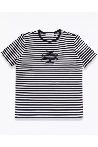 Achat T-shirt en jersey coton avec imprimé rayé et logo - Jacques-loup