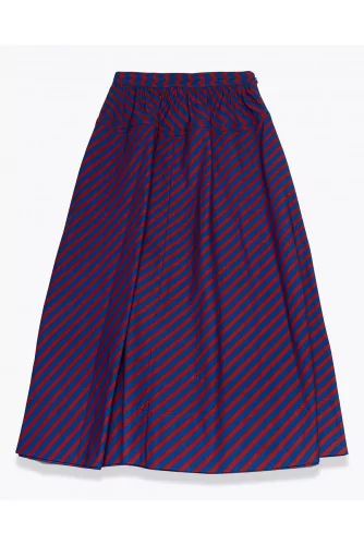 Poplin cotton flounced skirt with stripes