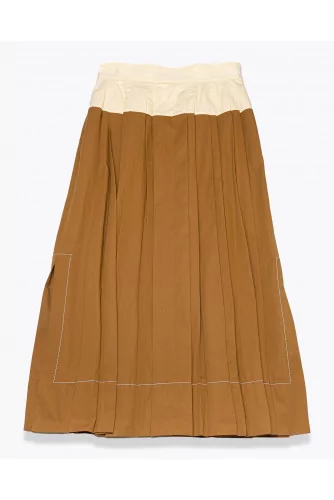 Two-tone flared pleated skirt in poplin cotton