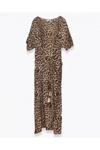 Long dress in leopard printed cotton veil